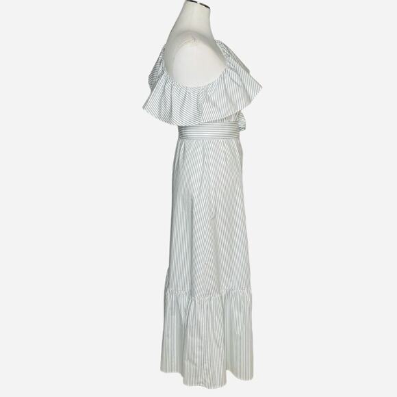 Express Striped One Shoulder Ruffle Tie Waist Poplin Maxi Dress - Picture 6 of 9